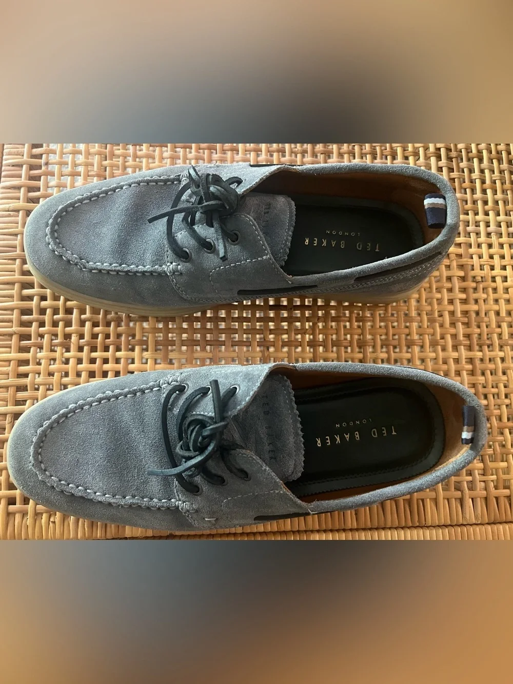 Ted Baker Men's Light Blue/ Gray Suede Cromer Boat Shoes. Size 10 1/2.